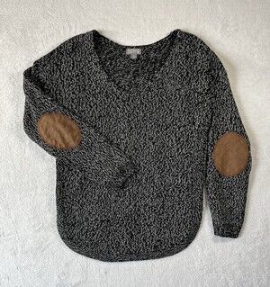 Cupcake Clothing Sweater Womens Small V-Neck Elbow Patch Marled Black